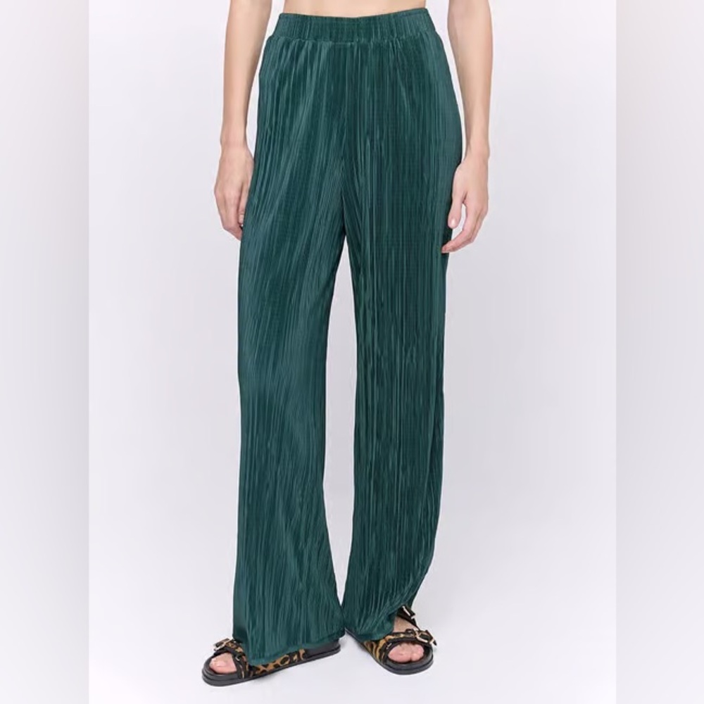 COMMENSE green mermaid pants / Minimalist Plisse Wide Leg Pants Sz XS 🧜‍♀️